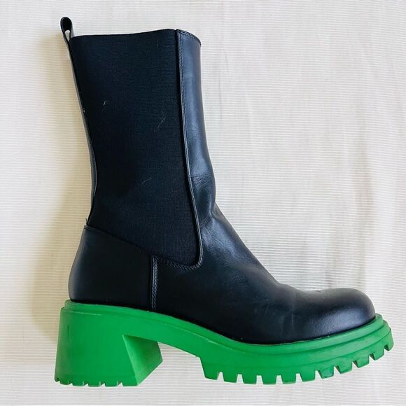 Steve Madden Womens Mid Boots Platform Chunky Leather Black Fashion Chelsea 9 Pr - Picture 2 of 7